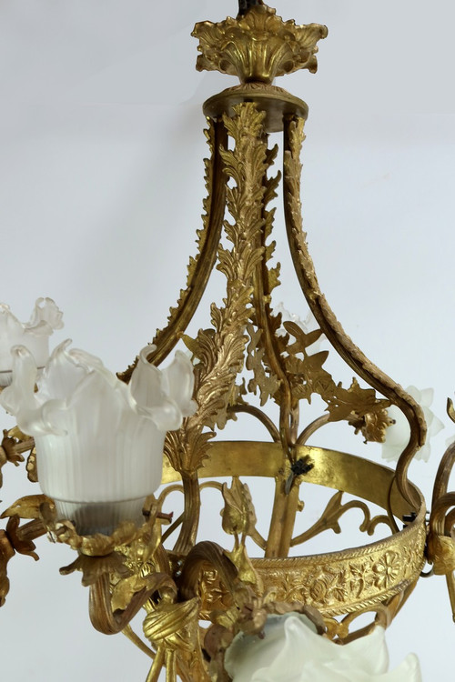 Lampadario a 12 luci in Bronzo Dorato stile Napoleone III - Fine XIX secolo