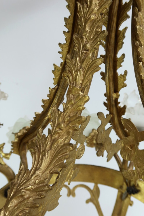 Lampadario a 12 luci in Bronzo Dorato stile Napoleone III - Fine XIX secolo
