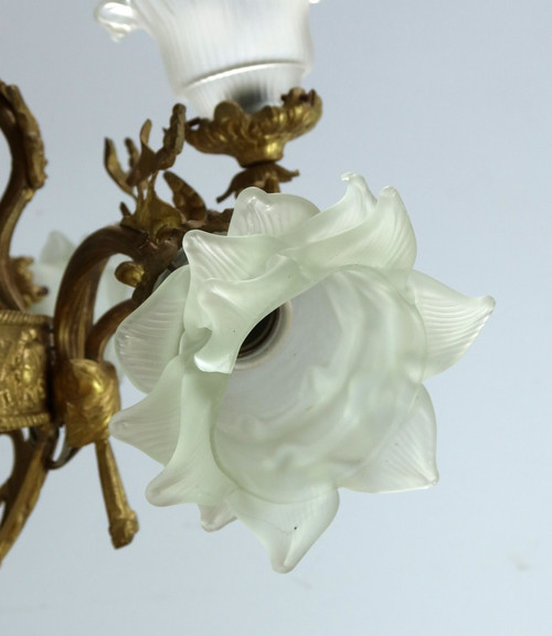 Lampadario a 12 luci in Bronzo Dorato stile Napoleone III - Fine XIX secolo