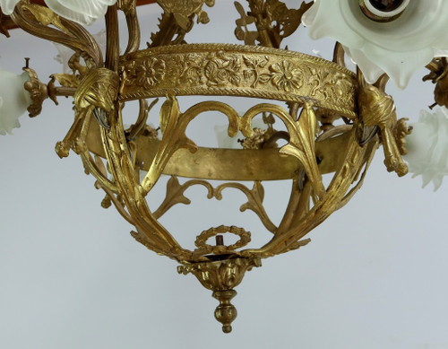 Lampadario a 12 luci in Bronzo Dorato stile Napoleone III - Fine XIX secolo