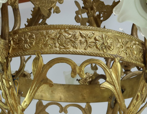 Lampadario a 12 luci in Bronzo Dorato stile Napoleone III - Fine XIX secolo