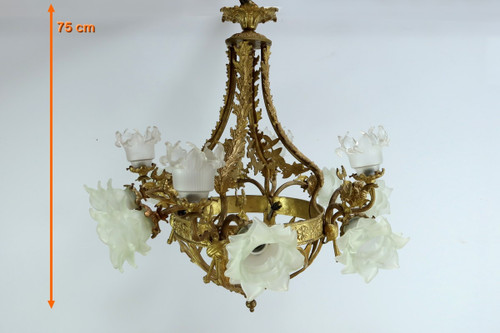 Lampadario a 12 luci in Bronzo Dorato stile Napoleone III - Fine XIX secolo