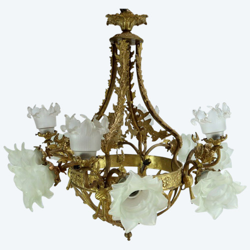 Lampadario a 12 luci in Bronzo Dorato stile Napoleone III - Fine XIX secolo