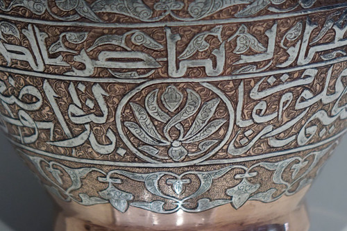 Grande Vaso in Rame Damascato Argento, Siria o Egitto, 1900 circa