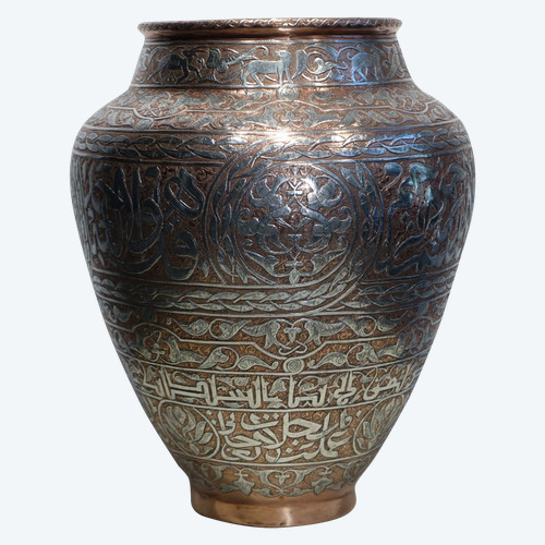 Grande Vaso in Rame Damascato Argento, Siria o Egitto, 1900 circa