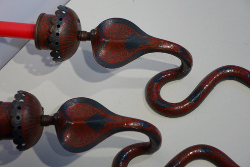 Paire d'Appliques En Bronze Peint émaillé Représentant Des Cobras,angleterre,19e S.