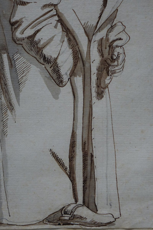 Dessin à l'Encre Brune Représentant Un Bossu,attibué à Ghezzi,rome,18e S.