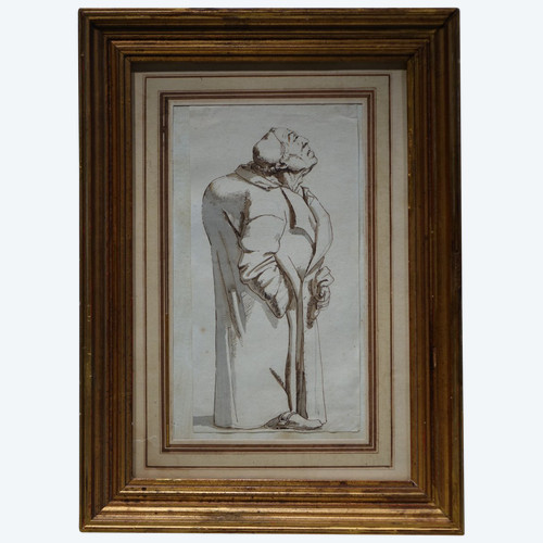 Dessin à l'Encre Brune Représentant Un Bossu,attibué à Ghezzi,rome,18e S.