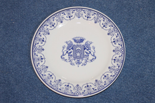22 Gien earthenware dessert plates with Rouen coat of arms decor. 20th century Perfect condition