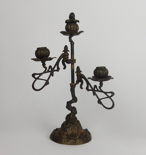 Pair of Art Nouveau bronze candlesticks.