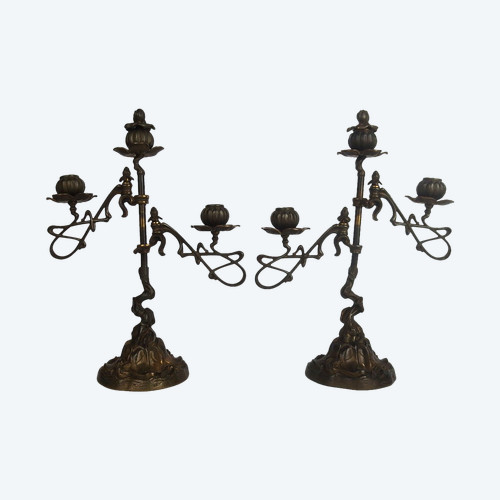 Pair of Art Nouveau bronze candlesticks.
