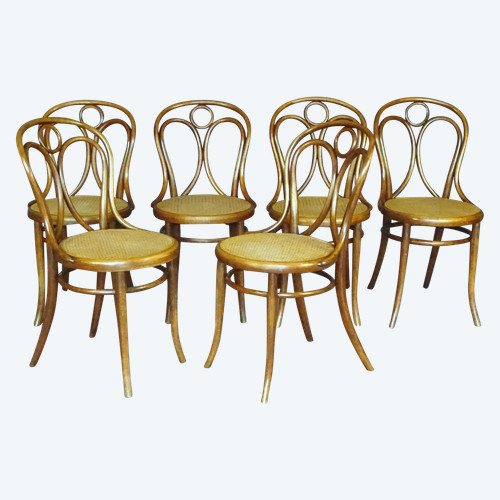 6 sedie n.19 Thonet 1890 circa, bistrot in legno curvato, Art Nouveau