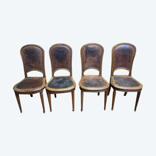 Set di 4 sedie Luigi XVI in pelle
