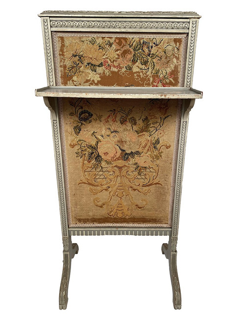 Ecran de cheminée en bois laqué gris de style Louis XVI, vers 1900
