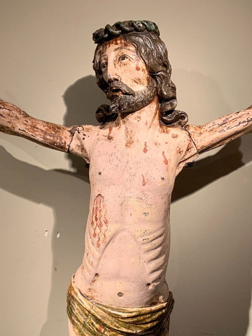 Christo Vivo, Holz Bemalt ,spanien, 17. oder 18. jahrhundert