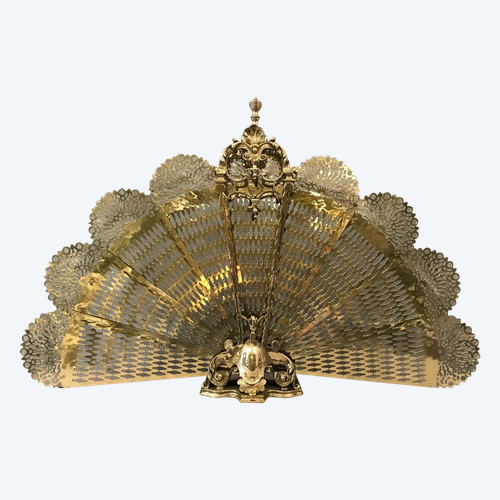 Antique bronze and brass fireplace screen from the 19th century