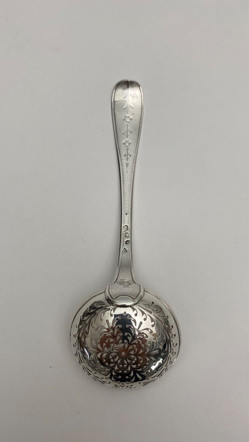 18th century silver sprinkling spoon from the Farmers General