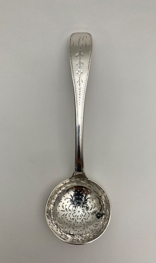 18th century silver sprinkling spoon from the Farmers General