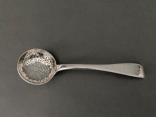 18th century silver sprinkling spoon from the Farmers General
