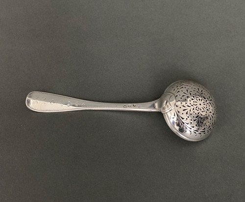 18th century silver sprinkling spoon from the Farmers General
