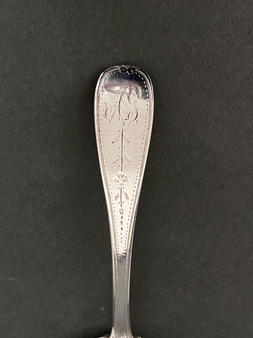 18th century silver sprinkling spoon from the Farmers General