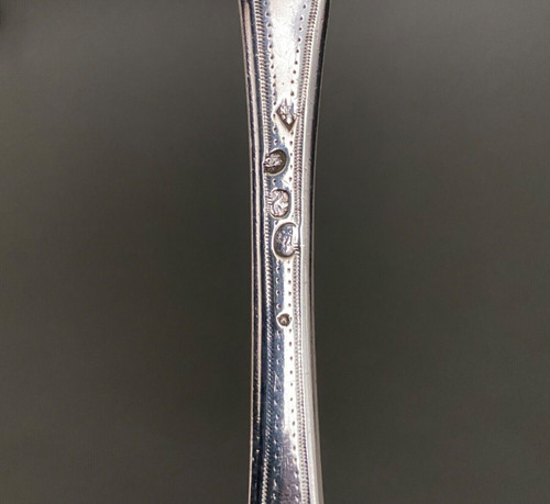 18th century silver sprinkling spoon from the Farmers General