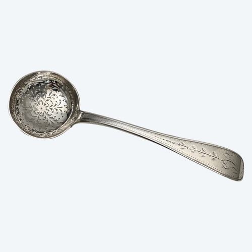 18th century silver sprinkling spoon from the Farmers General