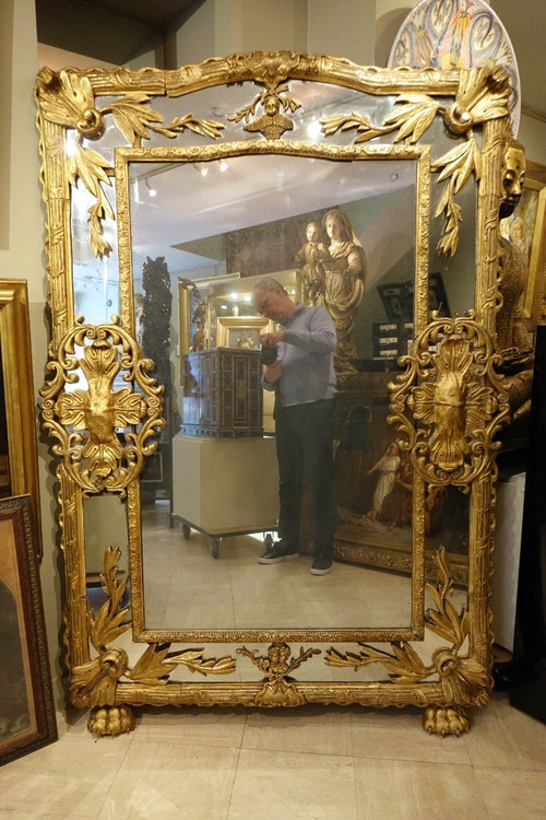 Large Carved and Gilded Wood Mirror, Italy, 18th C.