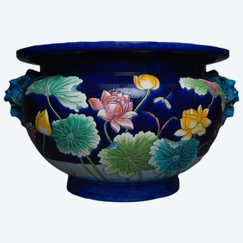 Eugène Collinot, Glazed ceramic cache pot, Art Nouveau