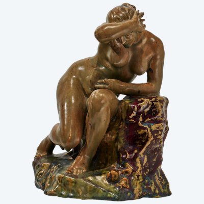 Pierre Adrien Dalpayrat, Naïade sur un rocher, Céramique Art Nouveau