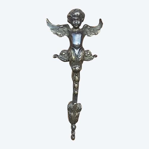 Pair of Antique Door Pull Handles Angel Cherub Putti Oak Ironwork