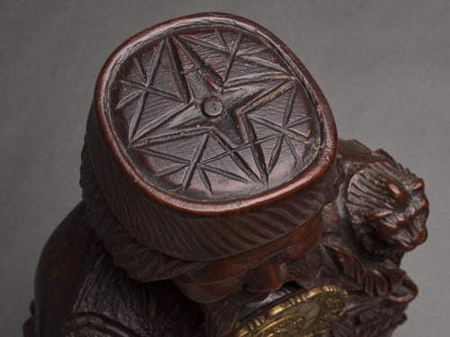 Richly ornamented carved wooden clock 19th century Chinese sage