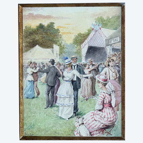 Gemälde der französischen Schule des 19. Jahrhunderts, signiert, elegantes Ball-Genre-Szene-Aquarell 