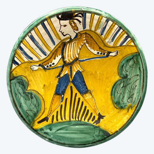 MONTELUPO - PIATTO DECORATO CON UOMINI CON BARRIERE Italia, 1630 circa