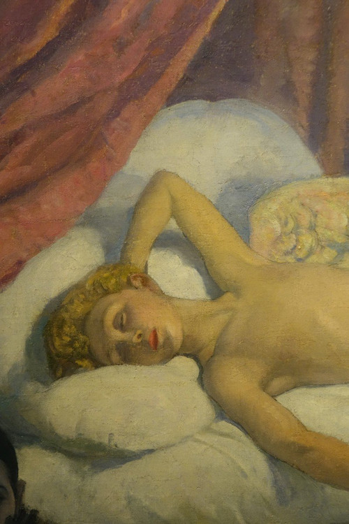 "Cupid's sleep", sehr großes Öl auf Leinwand , A.M. RAYNOLT, Um 1925-1930