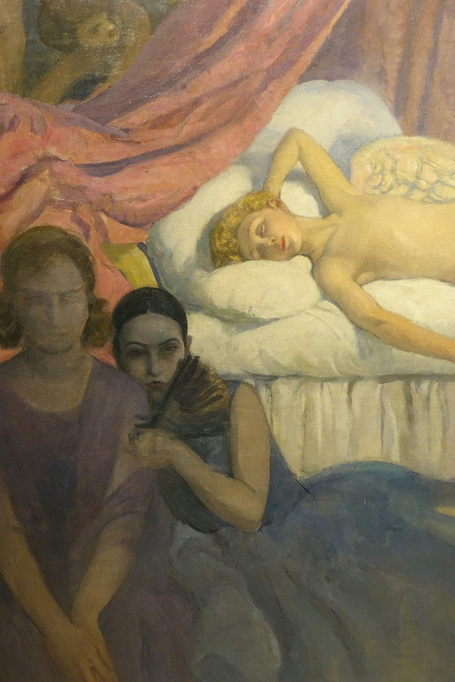"Cupid's sleep", sehr großes Öl auf Leinwand , A.M. RAYNOLT, Um 1925-1930