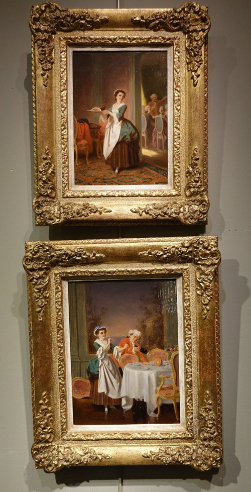 Paar Genreszenen des 18. Jahrhunderts, P.t. Van Wijngaerdt, 1816-1893