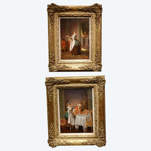 Paar Genreszenen des 18. Jahrhunderts, P.t. Van Wijngaerdt, 1816-1893