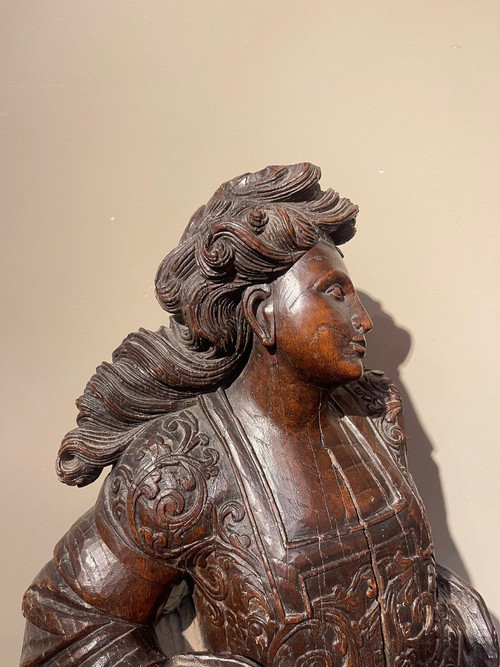 Pair of Cherry Angels In Oak , Flanders , 17th C.