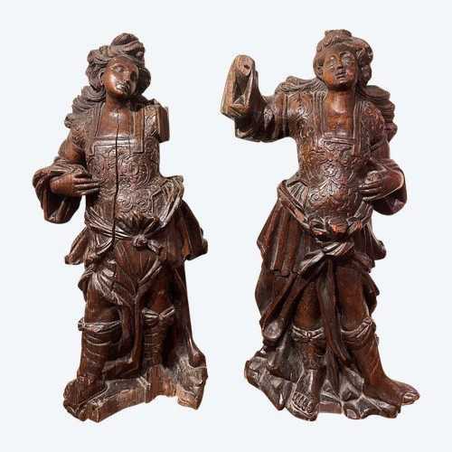 Pair of Cherry Angels In Oak , Flanders , 17th C.
