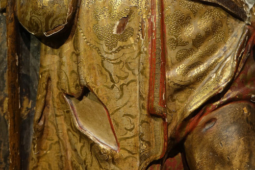 Half-relief in gilded and polychromed wood, representing Saint Roch. Spain, 16th century.