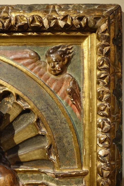 Half-relief in gilded and polychromed wood, representing Saint Roch. Spain, 16th century.