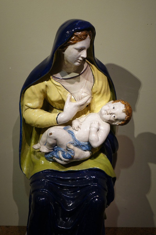 Virgin and Child in Earthenware (Malicorne?), 19th century.