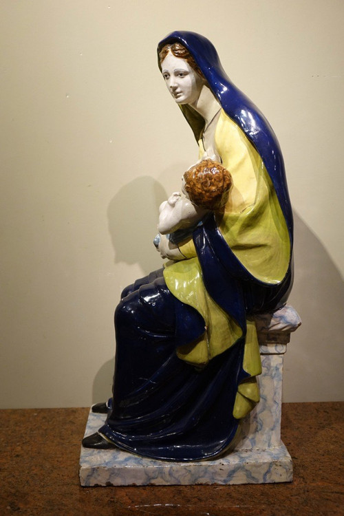 Virgin and Child in Earthenware (Malicorne?), 19th century.