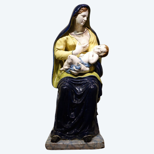 Virgin and Child in Earthenware (Malicorne?), 19th century.