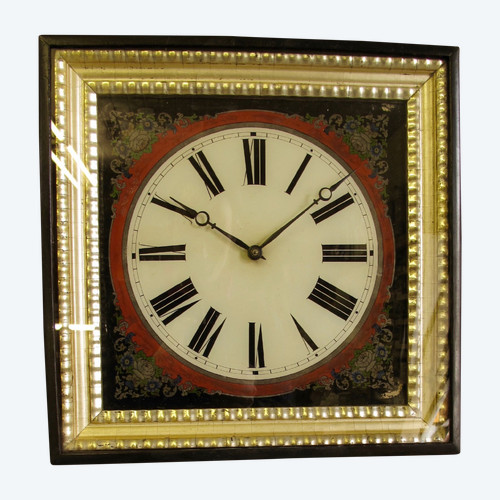 A highly decorative original reverse painted glass (Verre Eglomise) dial wall clock from the