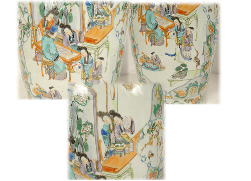 Paire grands vases porcelaine Chine famille verte scène palais dragons XIXè
