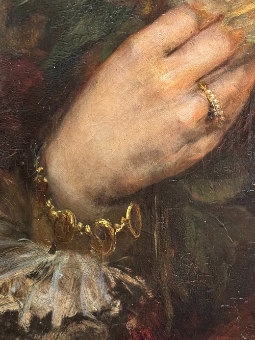 Portrait d'une jeune femme tenant un bouquet de roses. A.BRASCH 1901