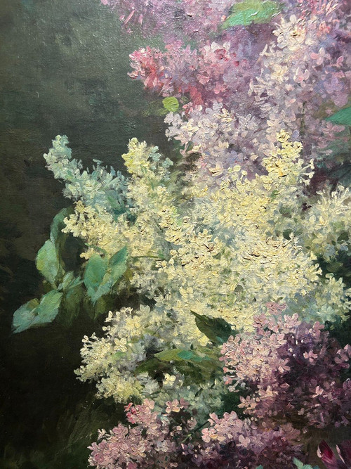 Olio su tela "bouquetde Lilas", Furcy de Lavault" 1847-1915