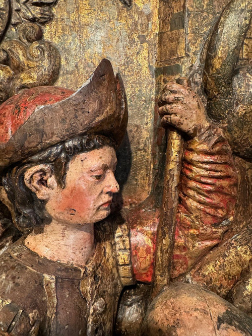 Large high relief in gilded and polychromed wood, the Adoration of the Shepherds, circa 1500